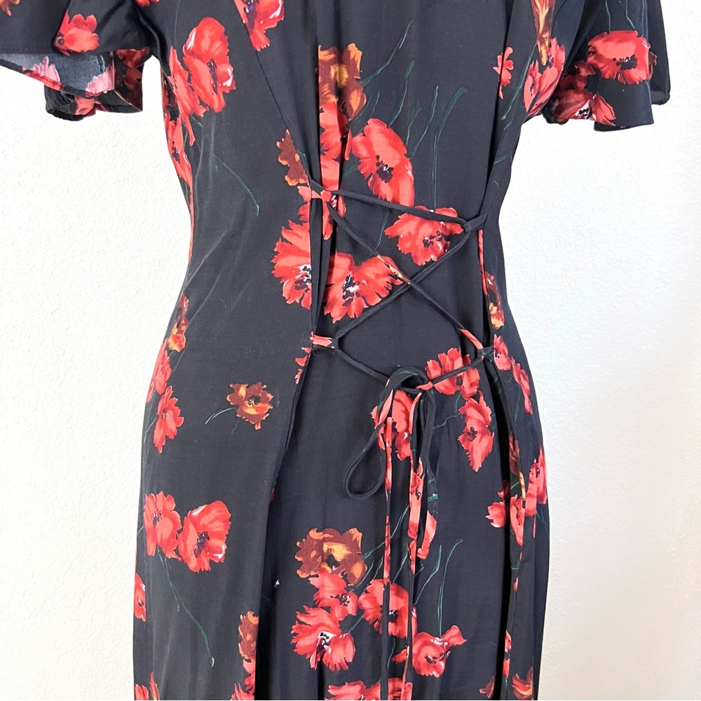 2024 Women summer new red stand up collar lace up flower design sleeveless three-dimensional flower dress elegant fashion party